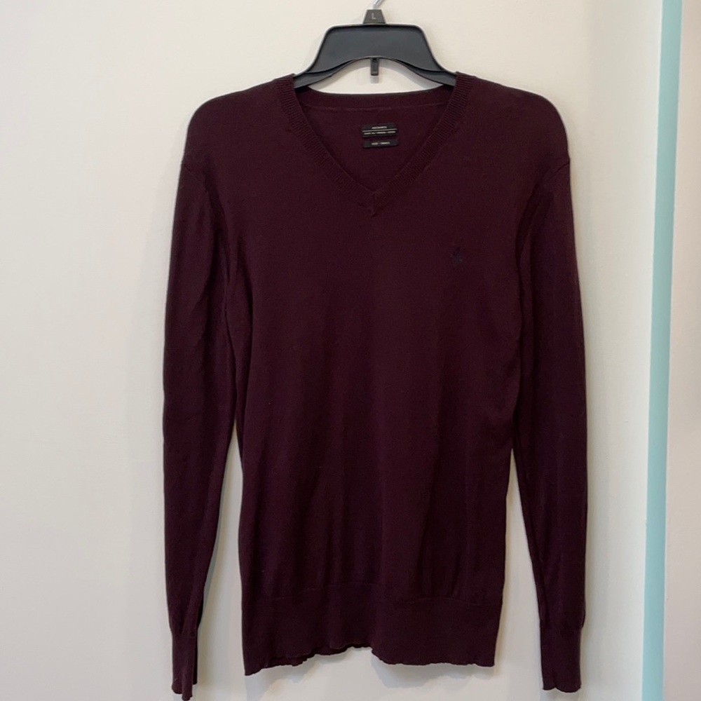 All Saints Fritz sweater maroon v-neck small